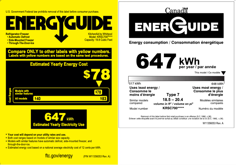 Page 1 de la notice Label énergétique KitchenAid KRSC700HBS