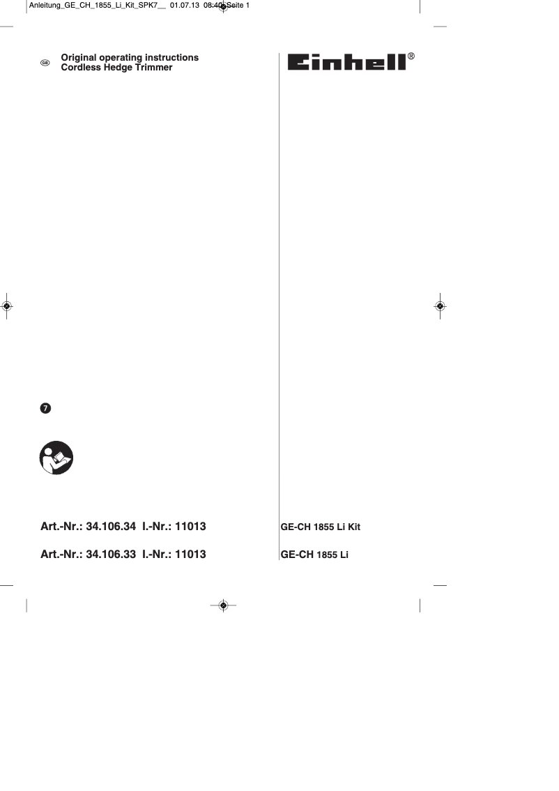 Image de la première page du manuel de l'appareil GE-CH 1855 Li