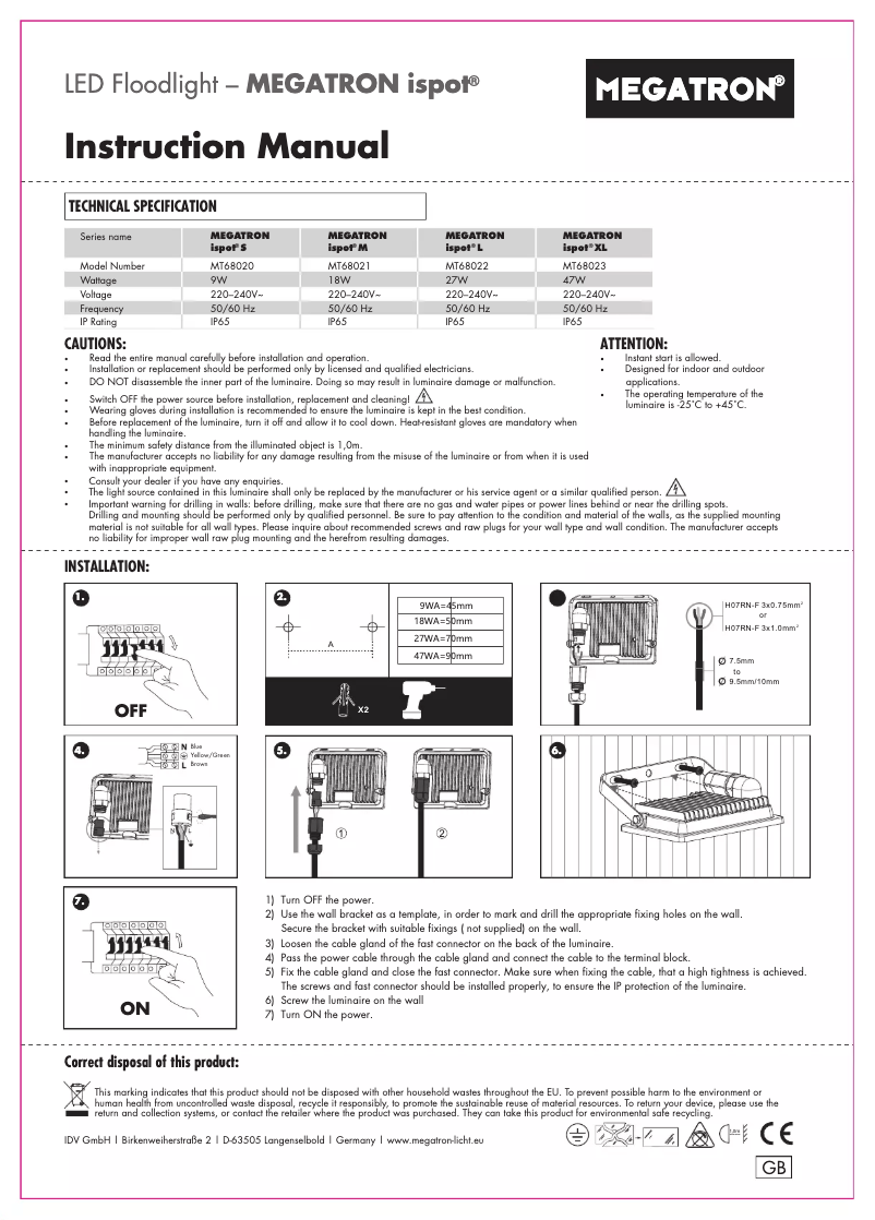 Page n°1 - Manuel utilisateur Megatron MT68023
