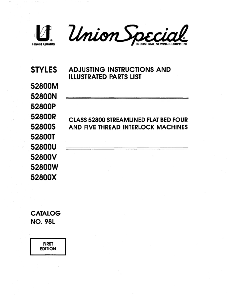 Page n°1 - Manuel utilisateur Union Special 52800N