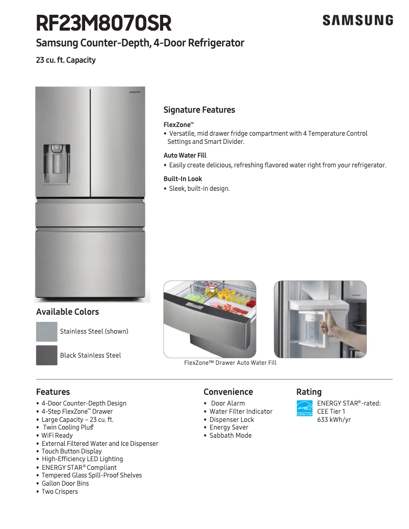 Page 1 de la notice Fiche technique Samsung RF23M8070SG