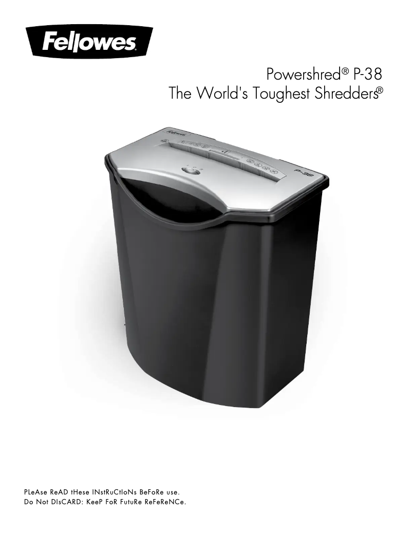 Page n°1 - Manuel utilisateur Fellowes Powershred P-38