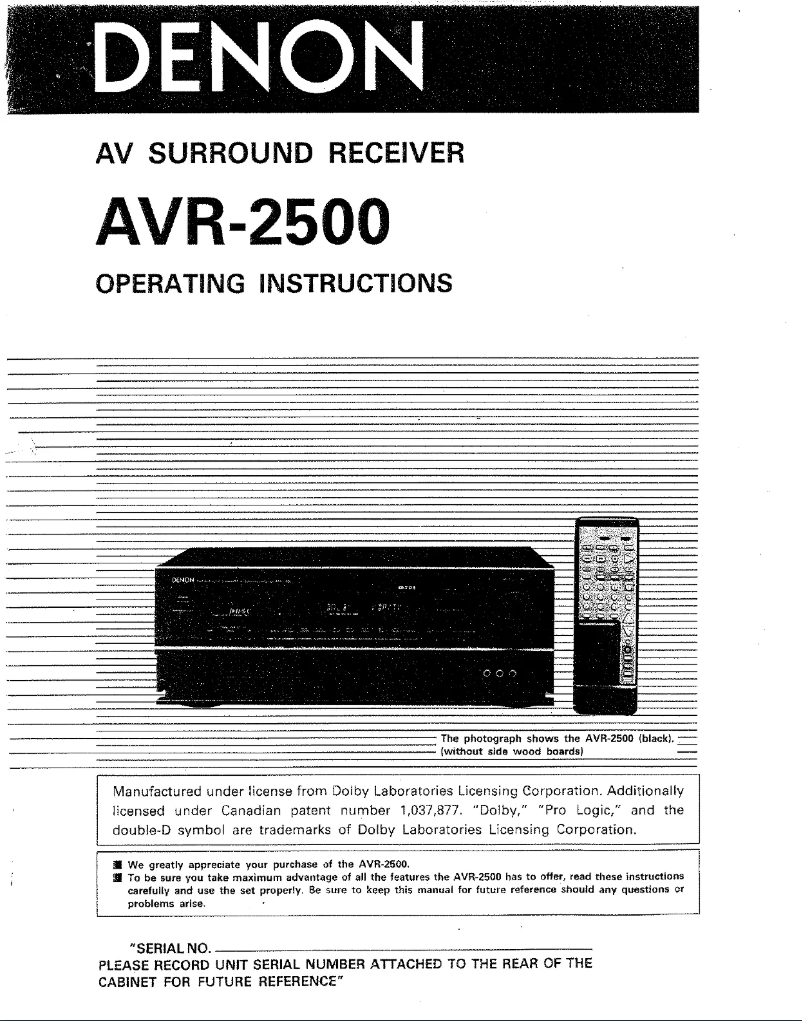 Imagen de la primera página del manual del dispositivo AVR-2500