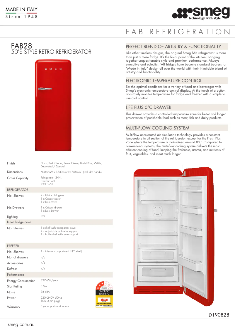 Page n°1 - Fiche technique Smeg FAB28RDIT3
