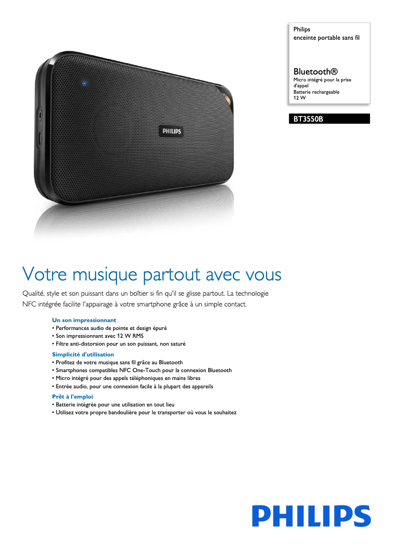 Page n°1 - Fiche technique Philips BT3550B