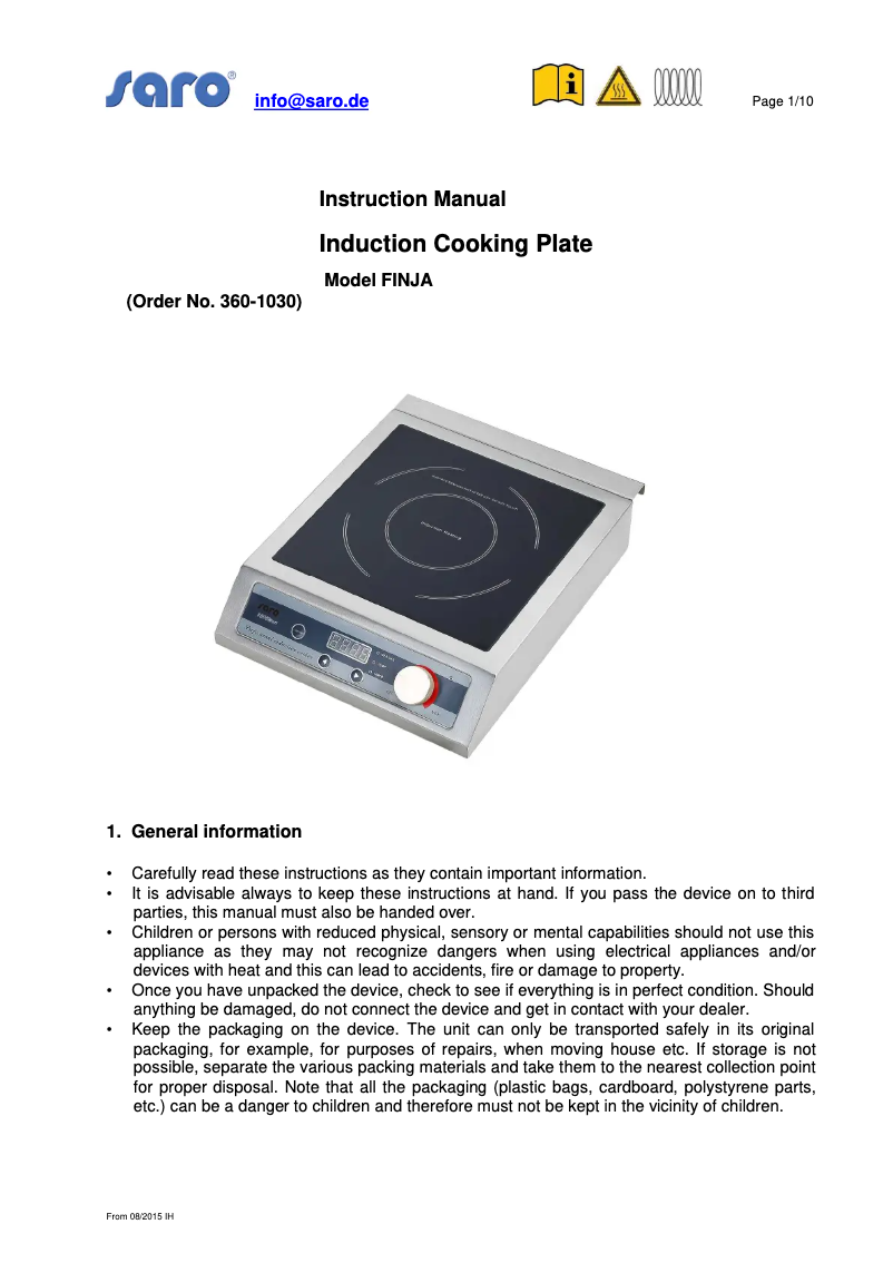 Página 1 del manual Manual de usuario Saro FINJA