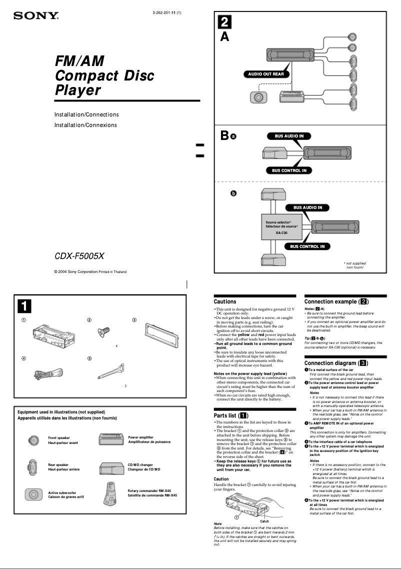 Page n°1 - Guide d'installation Sony CDX-F5005X