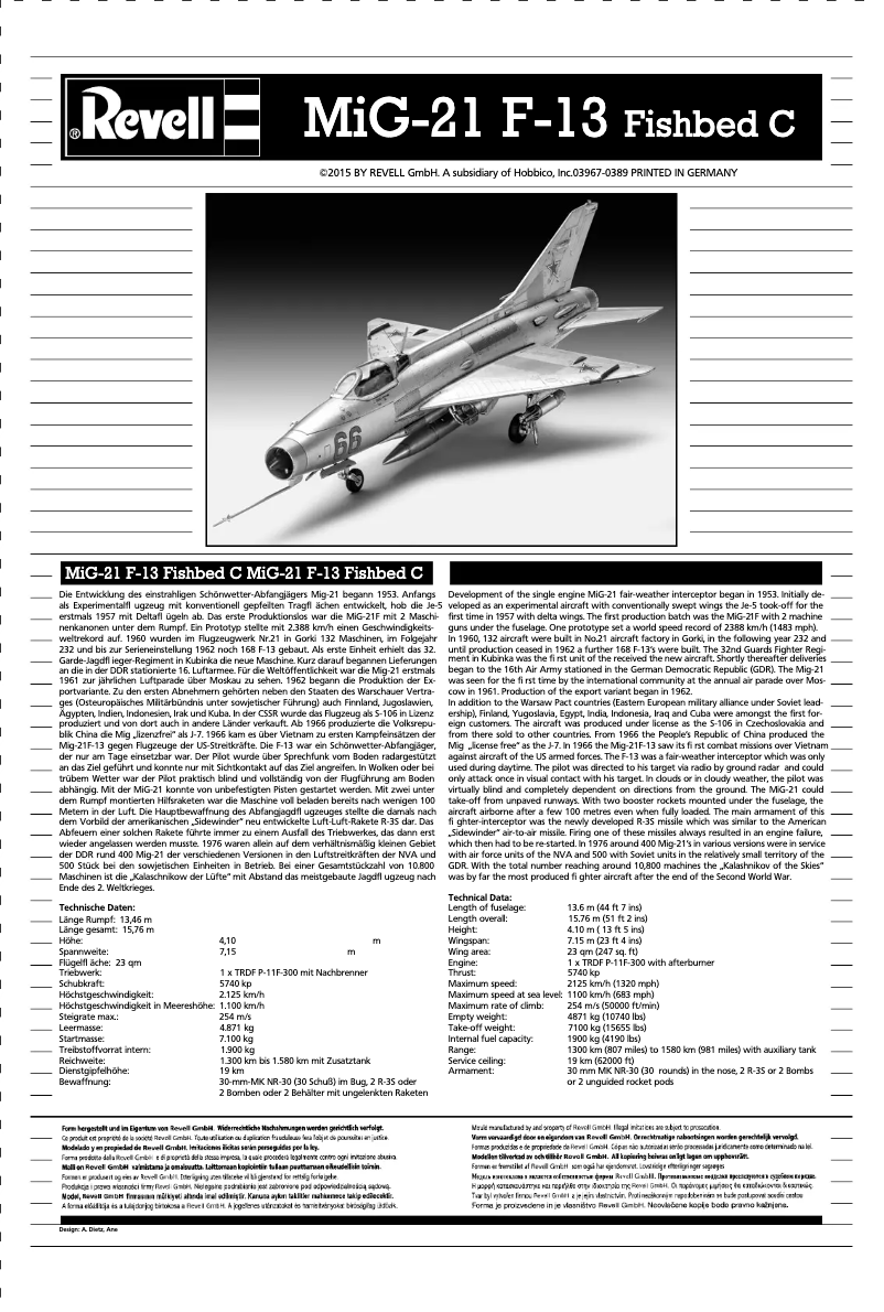 Page 1 de la notice Manuel utilisateur Revell MiG-21 F.13 Fishbed C
