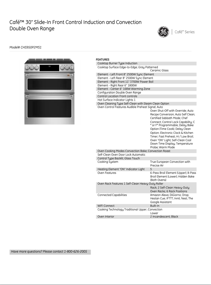 Page n°1 - Fiche technique GE CHS950P2MS1
