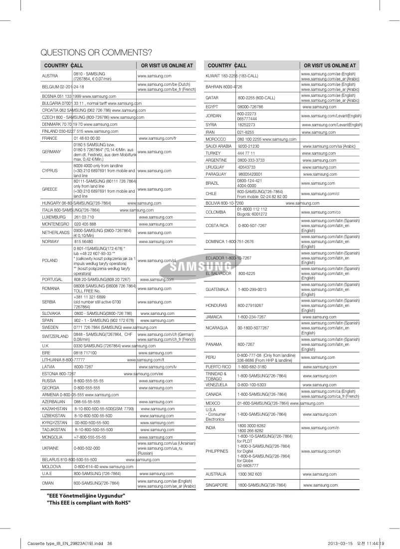 Page 1 de la notice Manuel utilisateur Samsung AVXCMH056EE