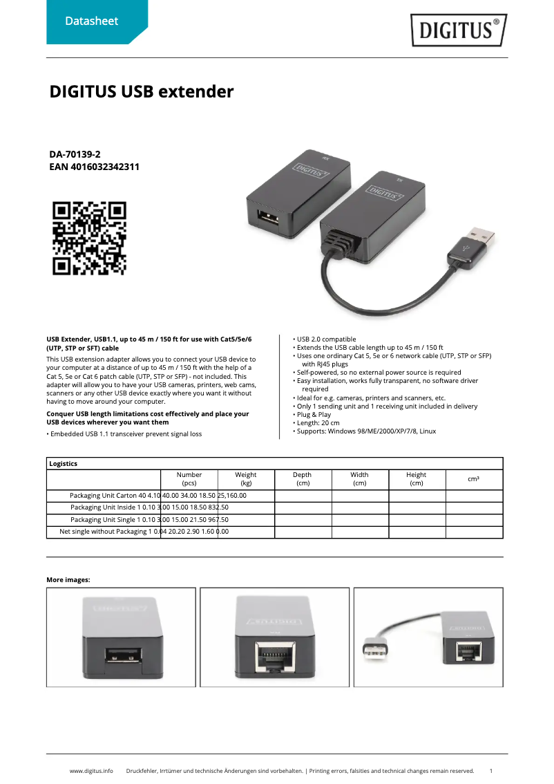 Page 1 de la notice Fiche technique Digitus DA-70139-2