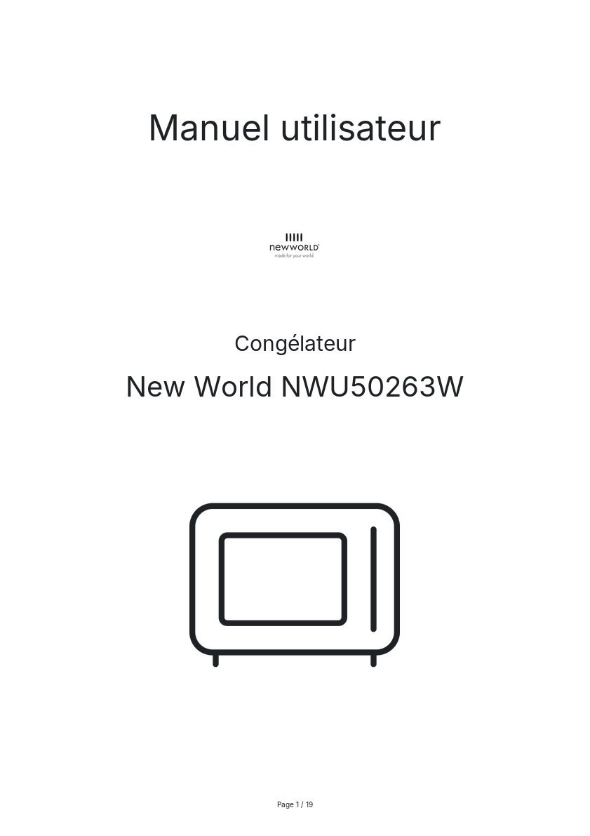 Page n°1 - Manuel utilisateur New World NWU50263W