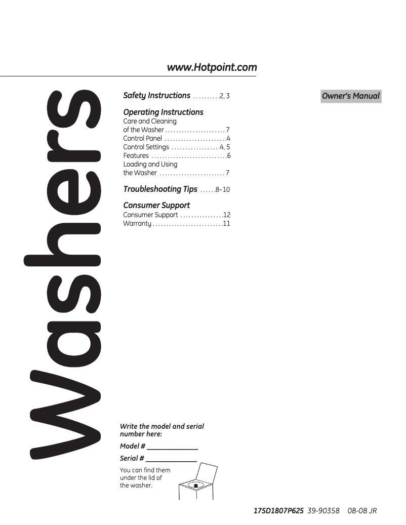 Page n°1 - Manuel d'utilisation et d'entretien Hotpoint VLSR1090GWW