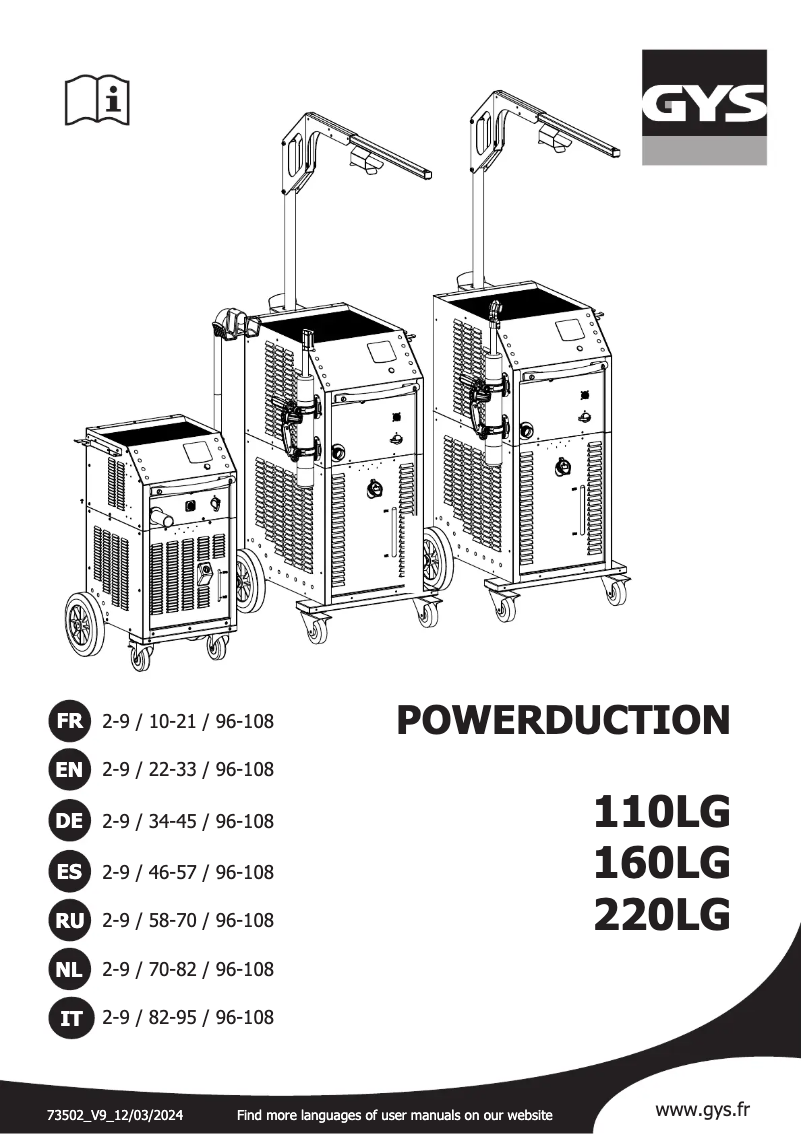 Page 1 de la notice Manuel utilisateur GYS Powerduction 220LG