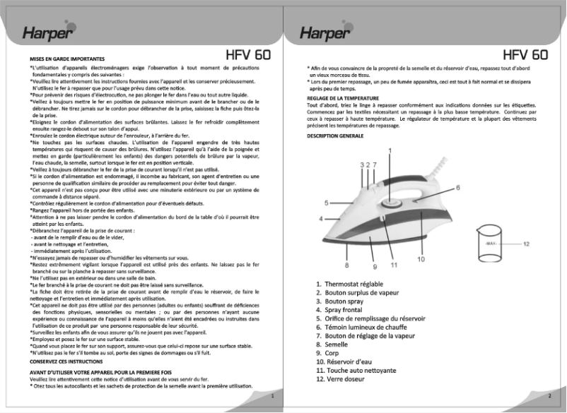Page n°1 - Manuel utilisateur Harper HFV60