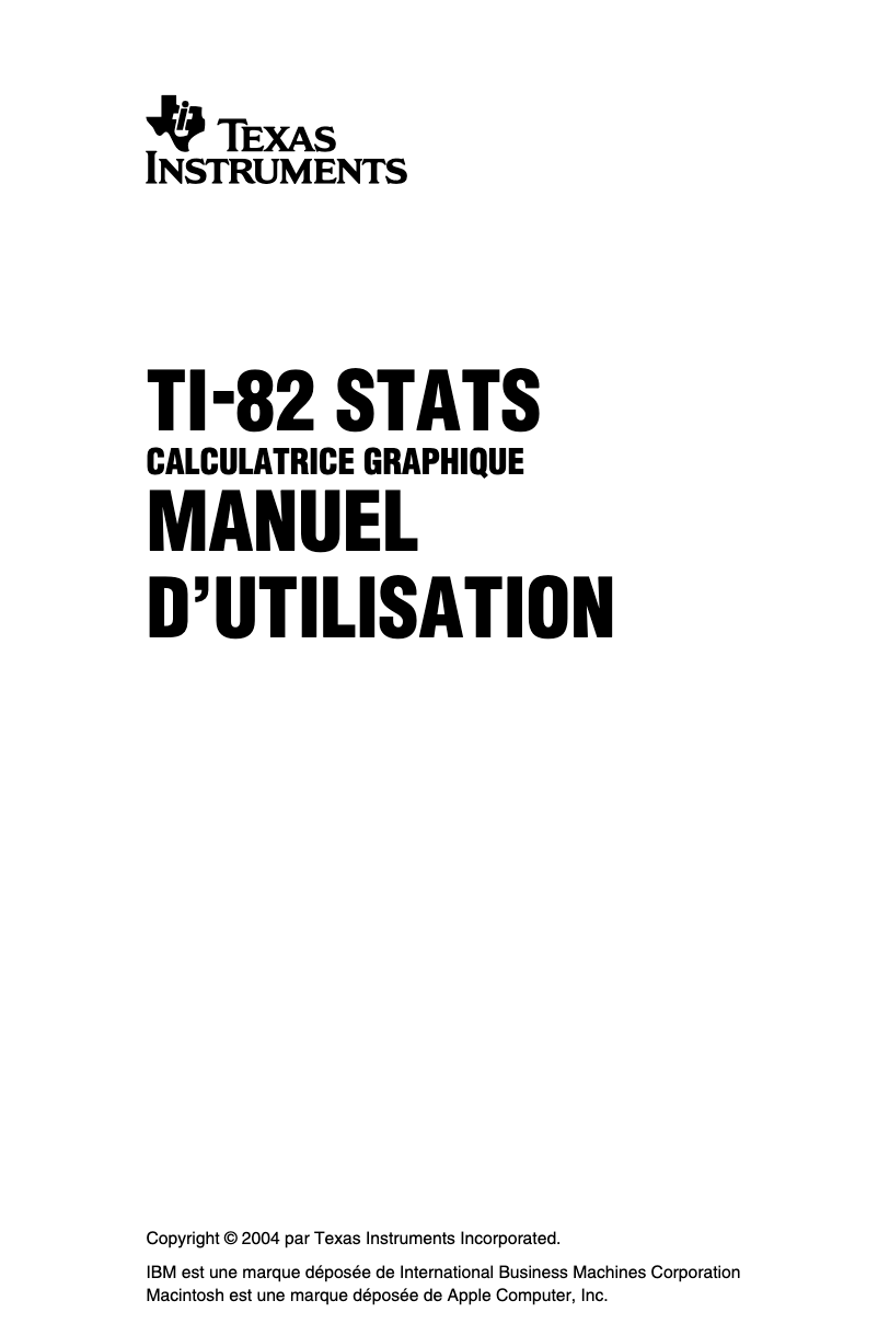Page 1 de la notice Manuel utilisateur Texas Instruments TI-82 STATS