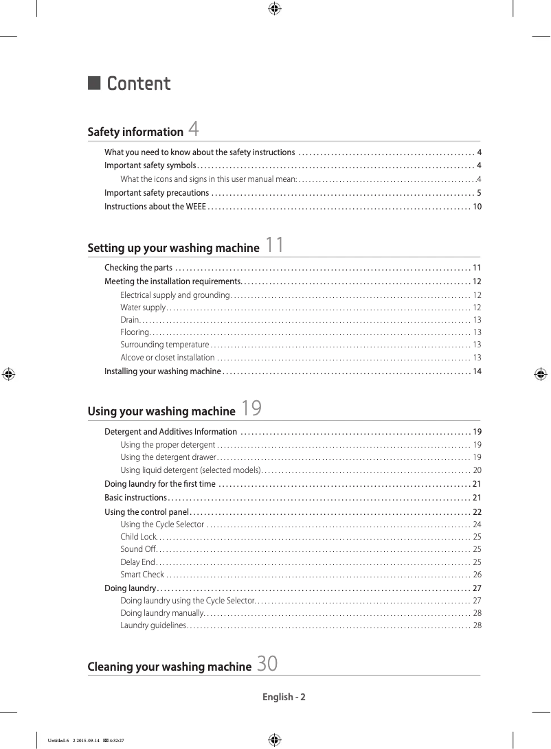 Page 1 de la notice Guide d'installation Samsung WF60F4E0W2W