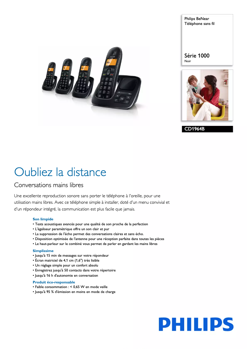 Página 1 del manual Ficha técnica Philips BeNear CD1964B