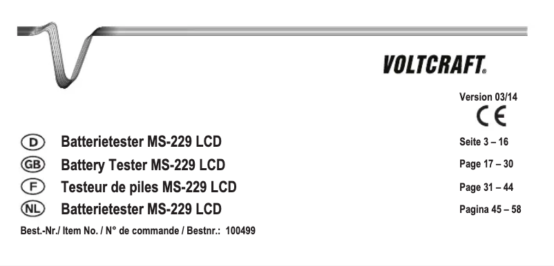 Page 1 de la notice Manuel utilisateur Voltcraft MS-229