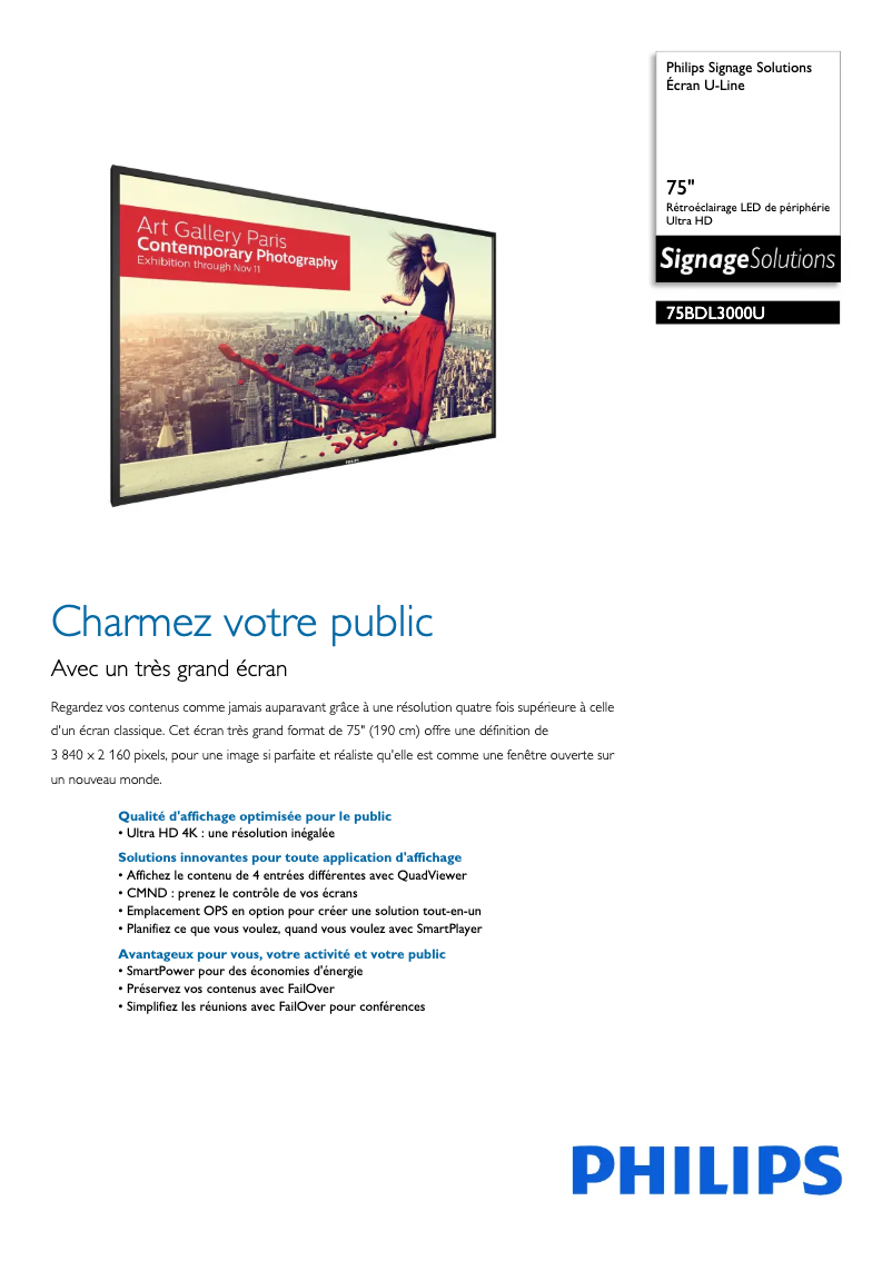 Image de la première page du manuel de l'appareil Signage Solutions 75BDL3000U