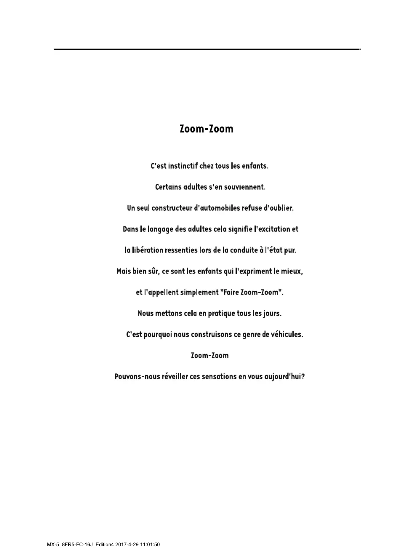 Page 1 de la notice Manuel utilisateur Mazda MX-5 (2017)