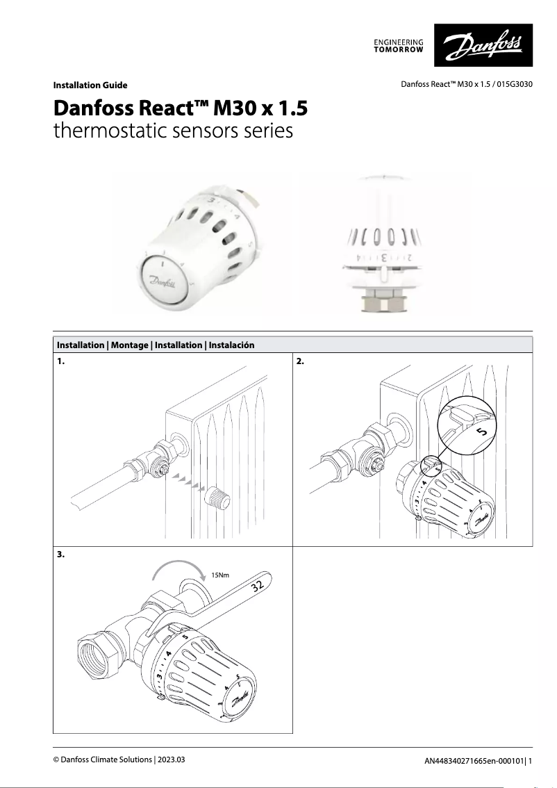 Page 1 de la notice Manuel utilisateur Danfoss React M30x1.5