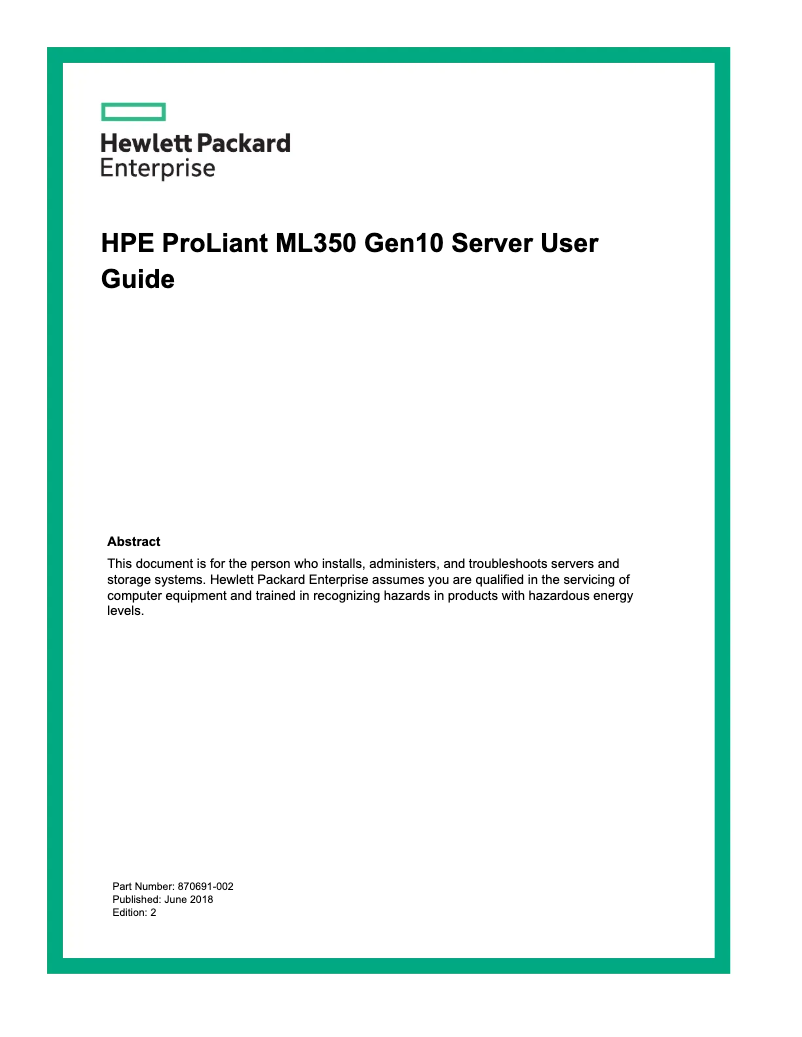 Page 1 de la notice Manuel utilisateur HP HPE ML350 Gen10