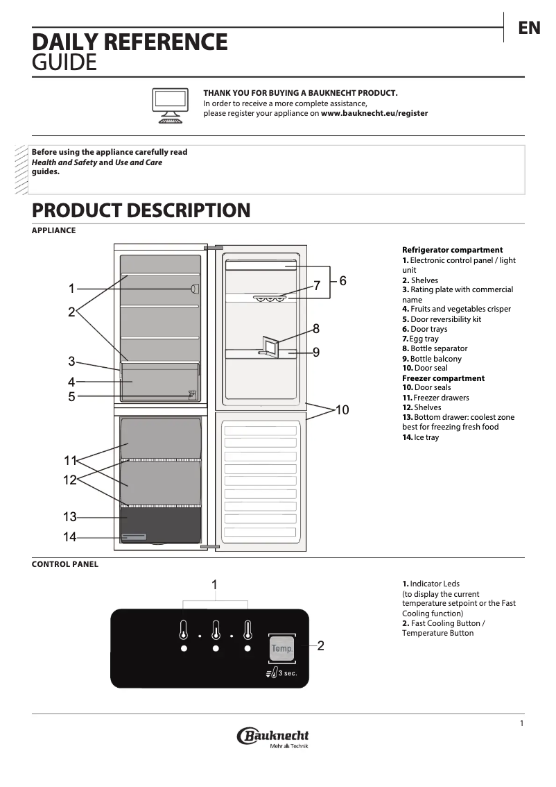 Page 1 de la notice Manuel utilisateur Bauknecht KGLFI 17 A2+ WS