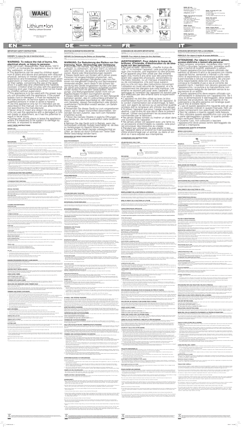Page 1 de la notice Manuel utilisateur Wahl Aqua Groom
