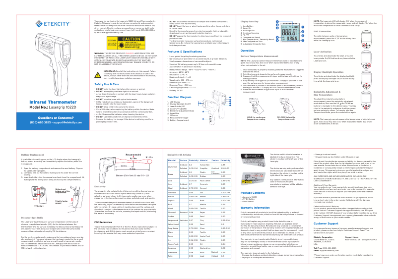 Page n°1 - Manuel utilisateur Etekcity Lasergrip 1022D