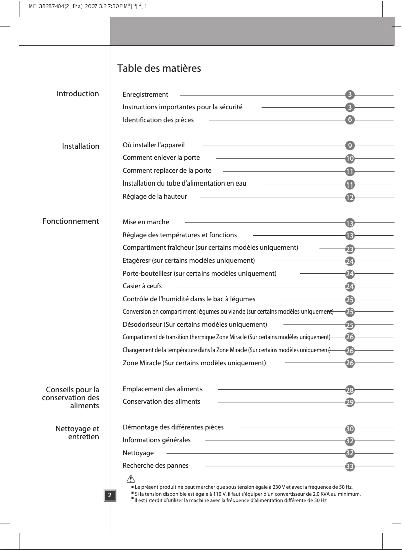 Page 1 de la notice Manuel utilisateur LG GW-L207FNQV