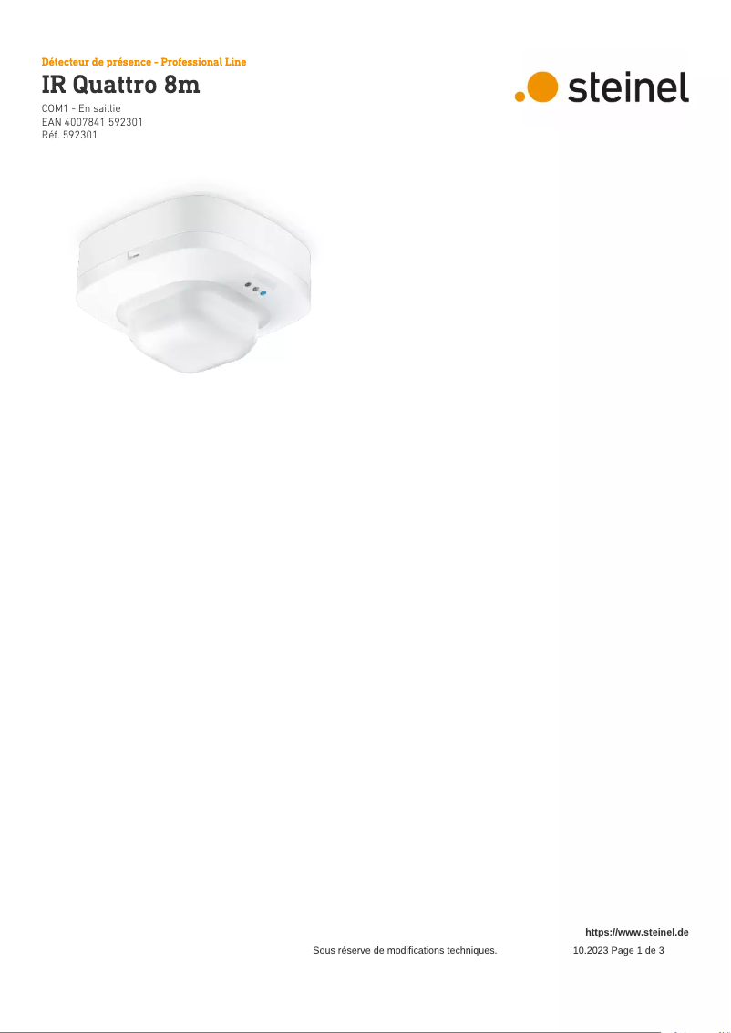 Page 1 de la notice Schéma de câblage Steinel IR Quattro 8m