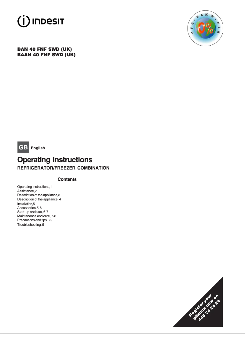 Page 1 de la notice Manuel utilisateur Indesit BAN 40 FNF SD