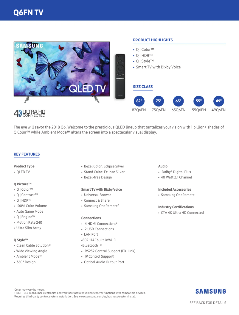 Imagen de la primera página del manual del dispositivo QN65Q6FNAFXZA