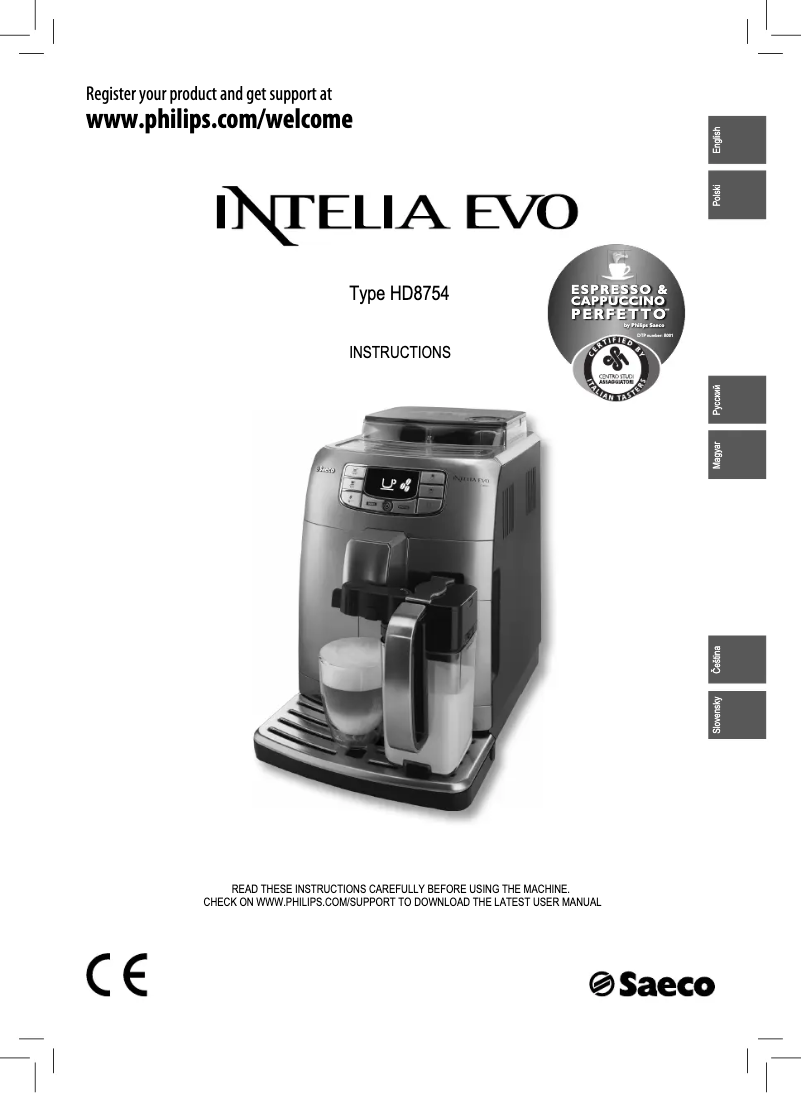 Image de la première page du manuel de l'appareil Saeco Intelia Evo HD8754