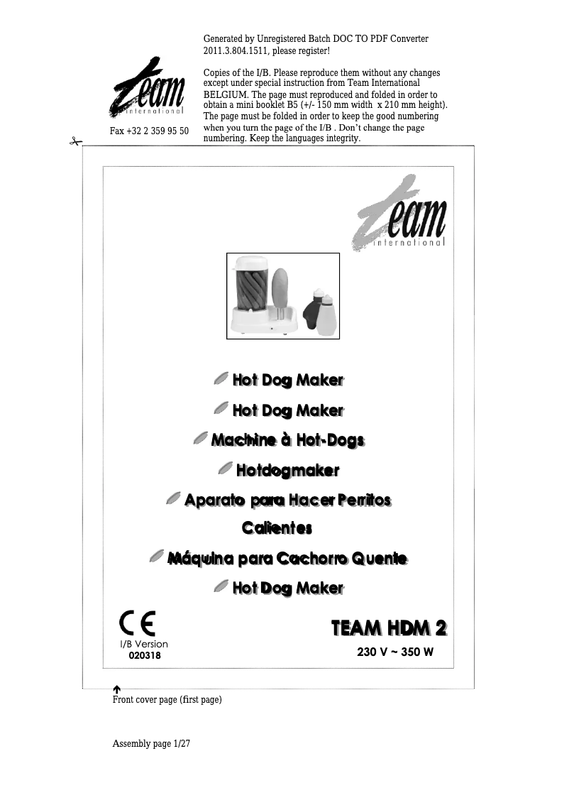 Page 1 de la notice Manuel utilisateur Team HDM 2