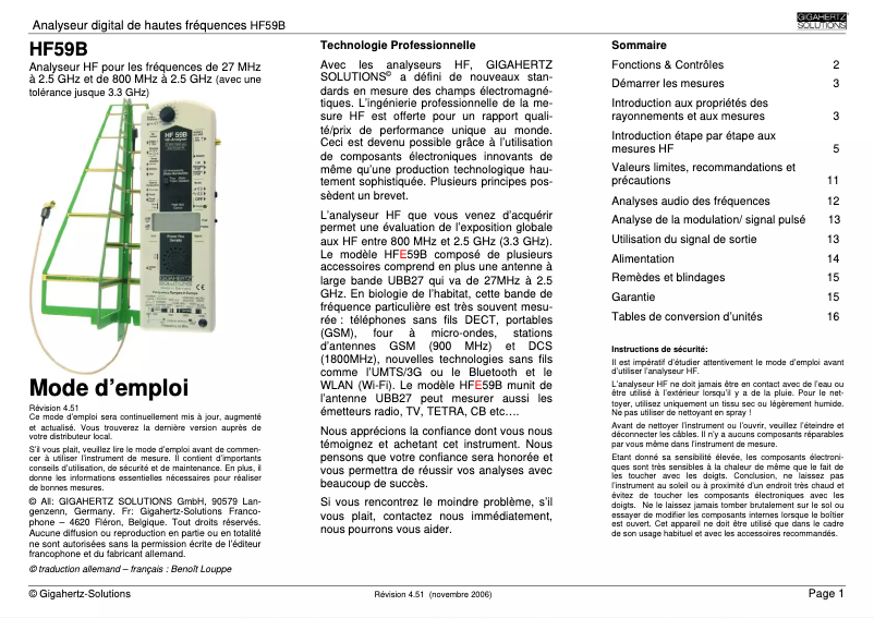Página 1 del manual Manual de usuario Gigahertz Solutions HF 59B
