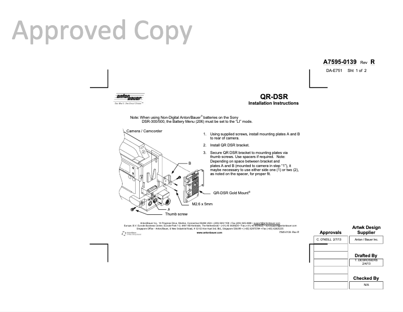 Página 1 del manual Manual de usuario Anton/Bauer QR-DSR