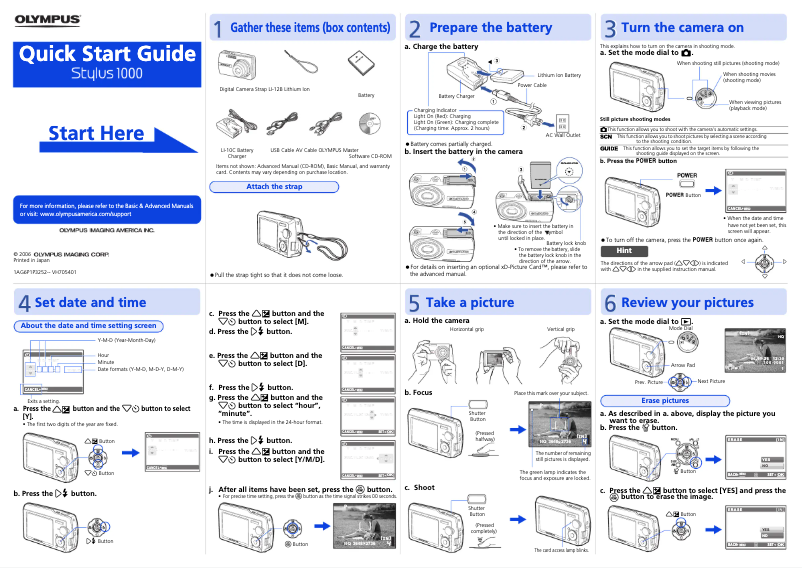 Page n°1 - Guide de démarrage rapide Olympus Stylus 1000