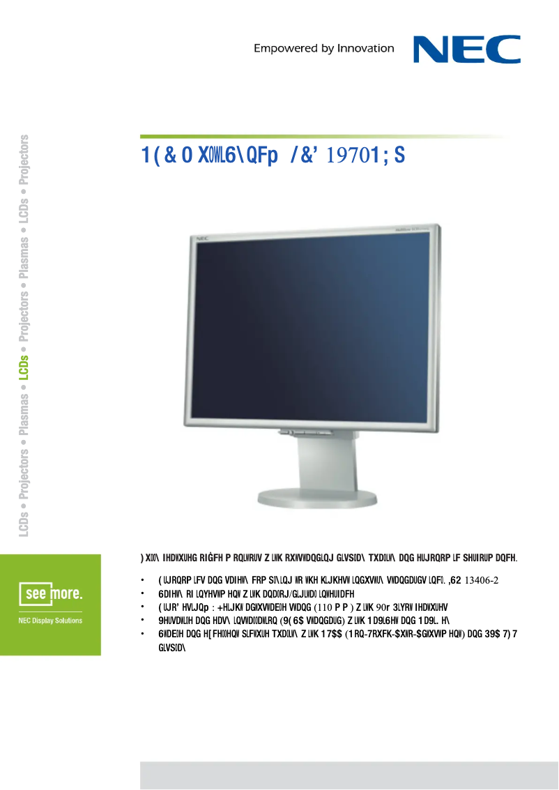 Page 1 de la notice Fiche technique NEC MultiSync LCD1970NXp