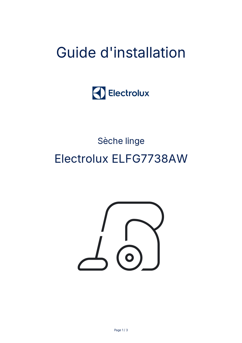 Page n°1 - Guide d'installation Electrolux ELFG7738AW