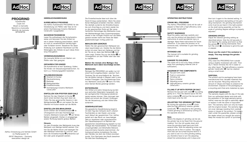 Image de la première page du manuel de l'appareil Progrind Steel