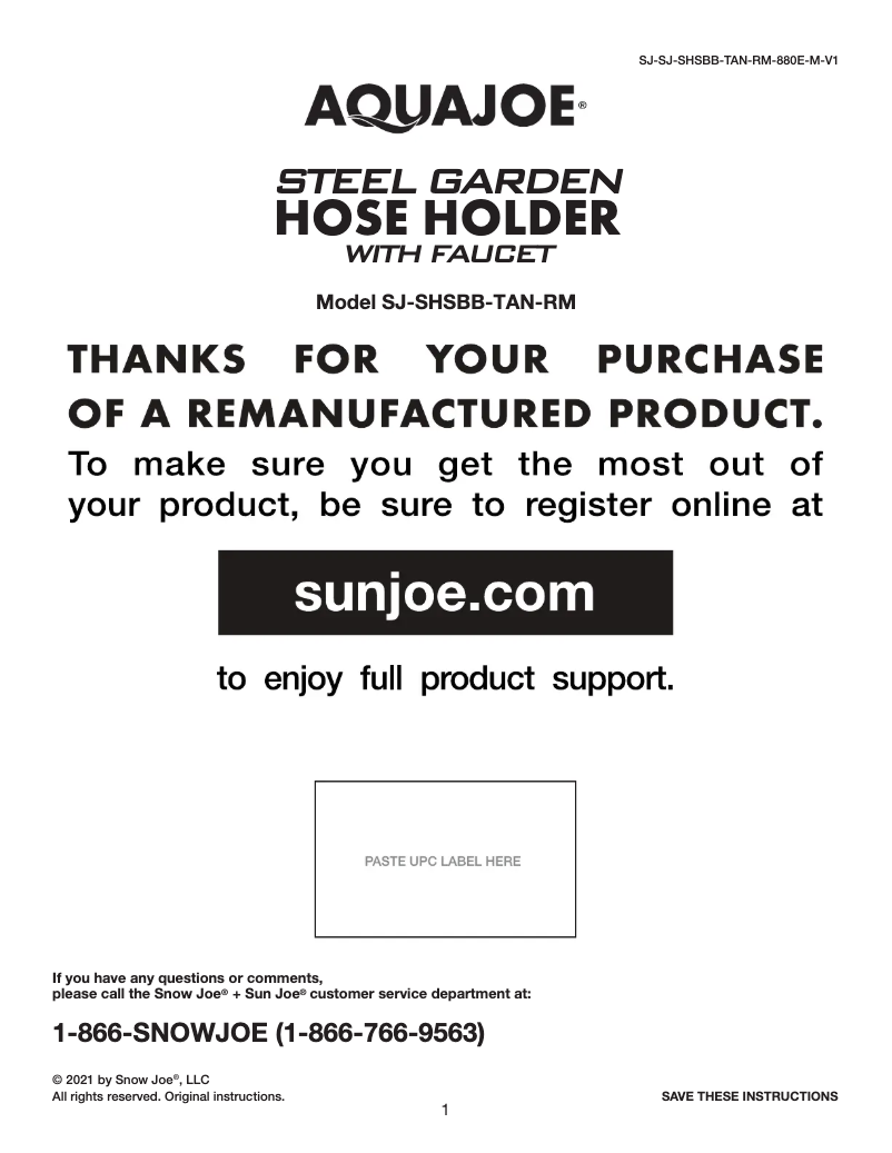 Página 1 del manual Manual de usuario Aqua Joe SJ-SHSBB-TAN-RM