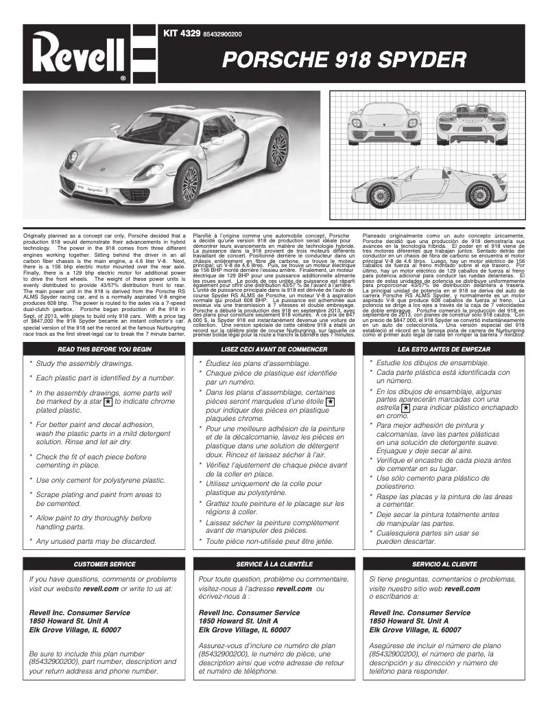 Page 1 de la notice Manuel utilisateur Revell Porsche 918 Spyder