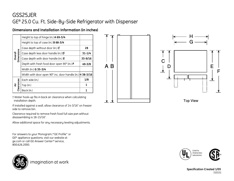 Page n°1 - Fiche technique GE GSS25JERCC