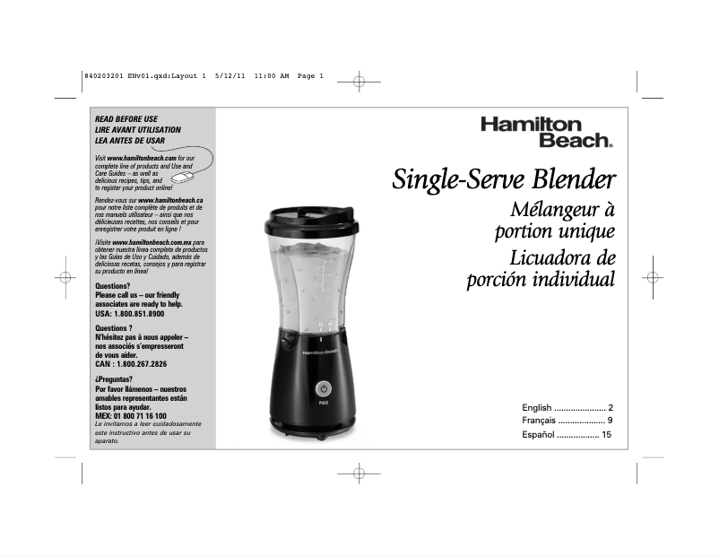 Page n°1 - Manuel utilisateur Hamilton Beach Single-Serve 51103