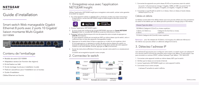 Page n°1 - Guide d'installation Netgear GS110EMX