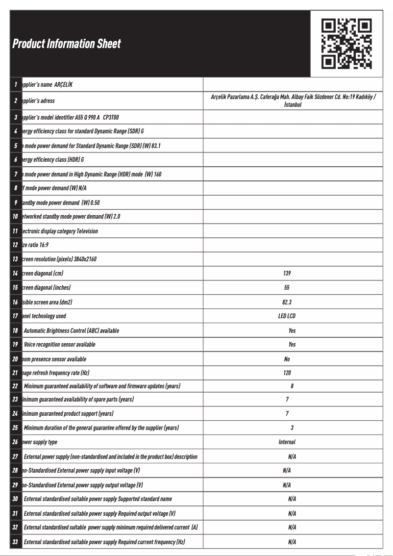Image de la première page du manuel de l'appareil A55 Q 990 A
