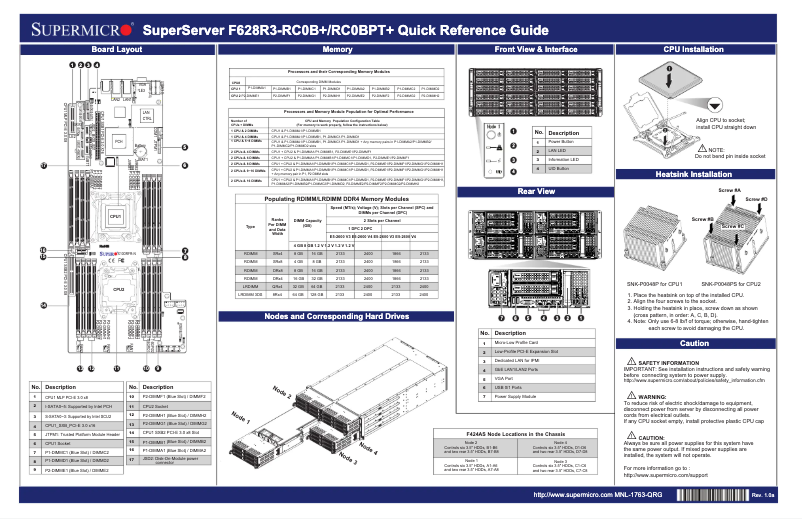 Page 1 de la notice Guide de démarrage rapide Supermicro SuperServer F628R3-RC0BPT+