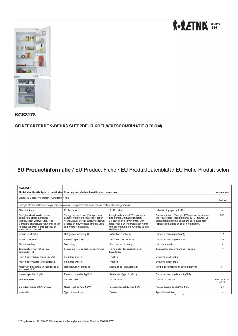 Page 1 de la notice Fiche technique Etna KCS3178